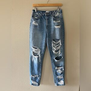 Flying Monkey Super High Rise Rigid Cuffed Distressed Mom Jeans Size 26